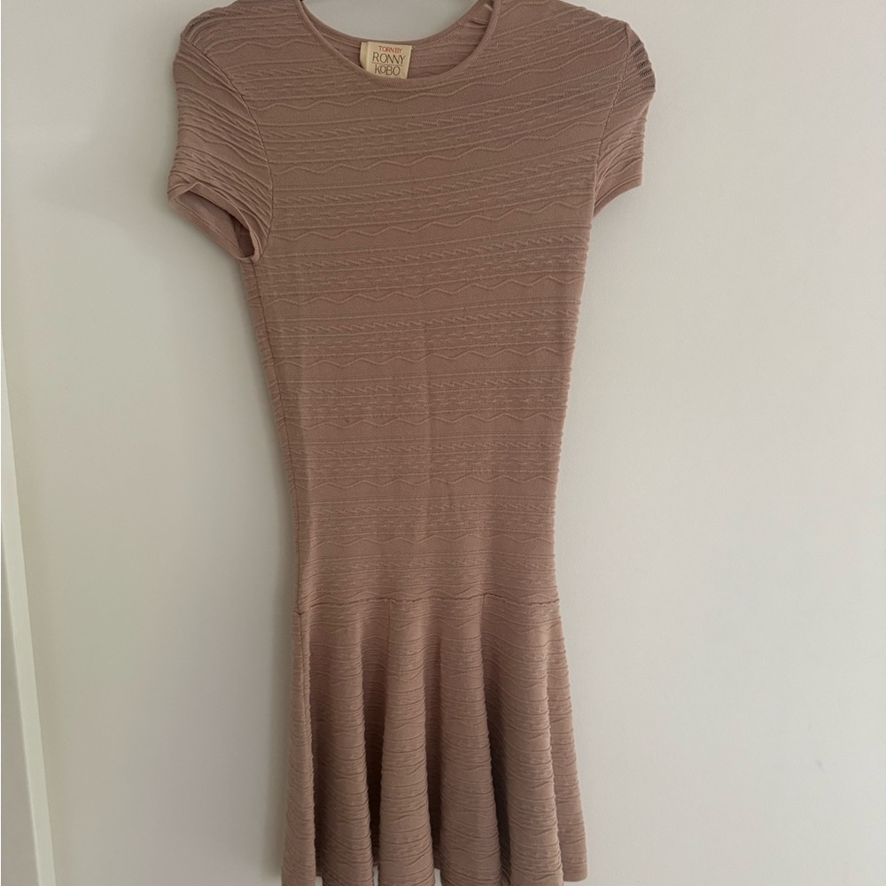 Ronny Kobo Collection Taupe Knit Mini Dress